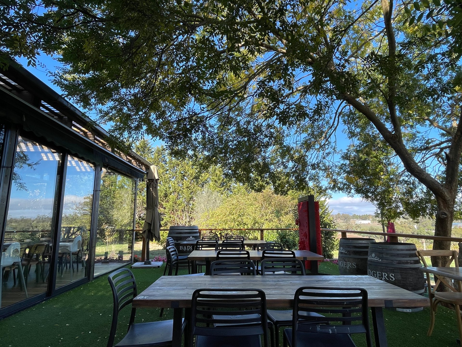 Outdoor sitting area at Badgers Brook winery